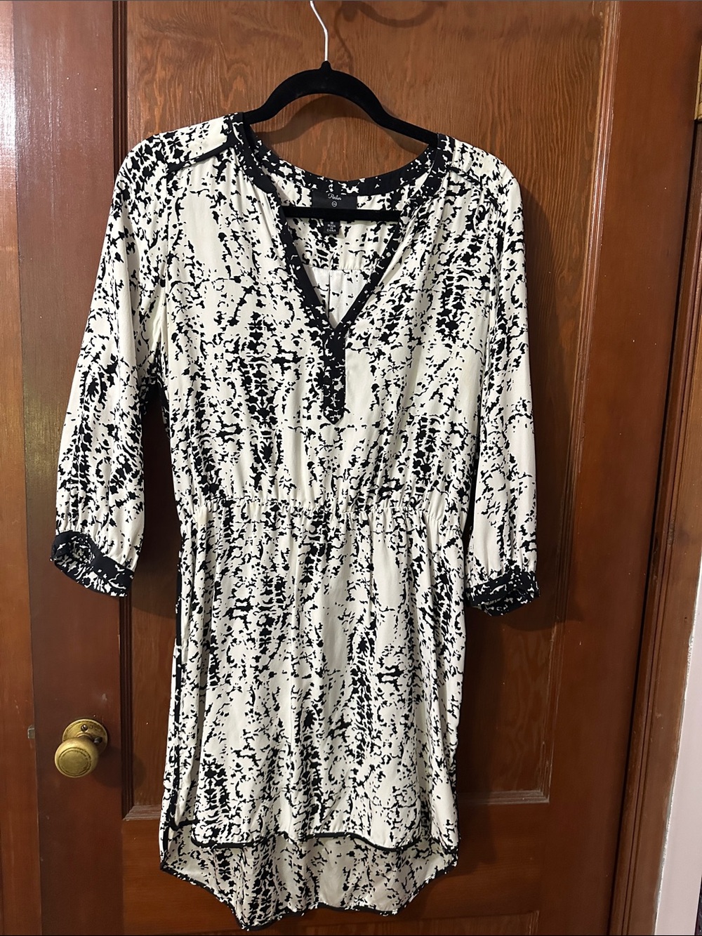 Parker Black and White High-Low Printed Tunic Dress